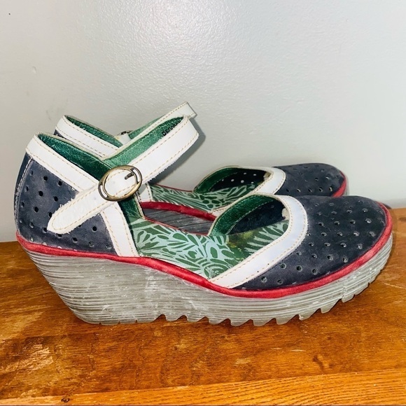 Fly London Women's Wedges - Black, White, and Green - Picture 1 of 9